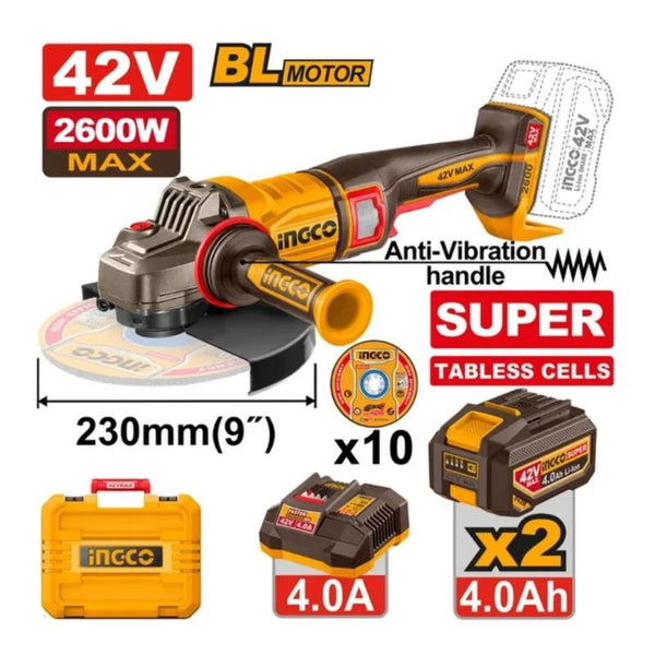 INGCO 42V Cordless Angle Grinder 230mm 2600W Kit