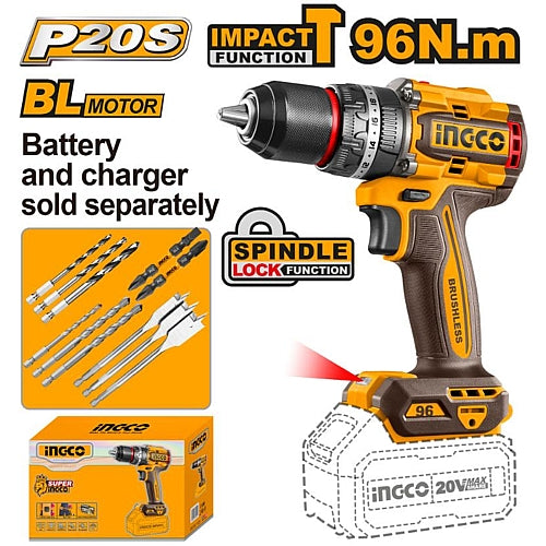 INGCO 20V Impact Drill Kit 96Nm