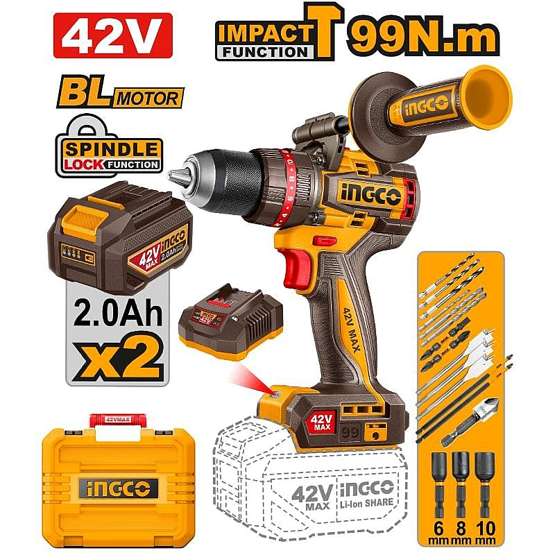 INGCO 42V Impact Drill Kit 99Nm