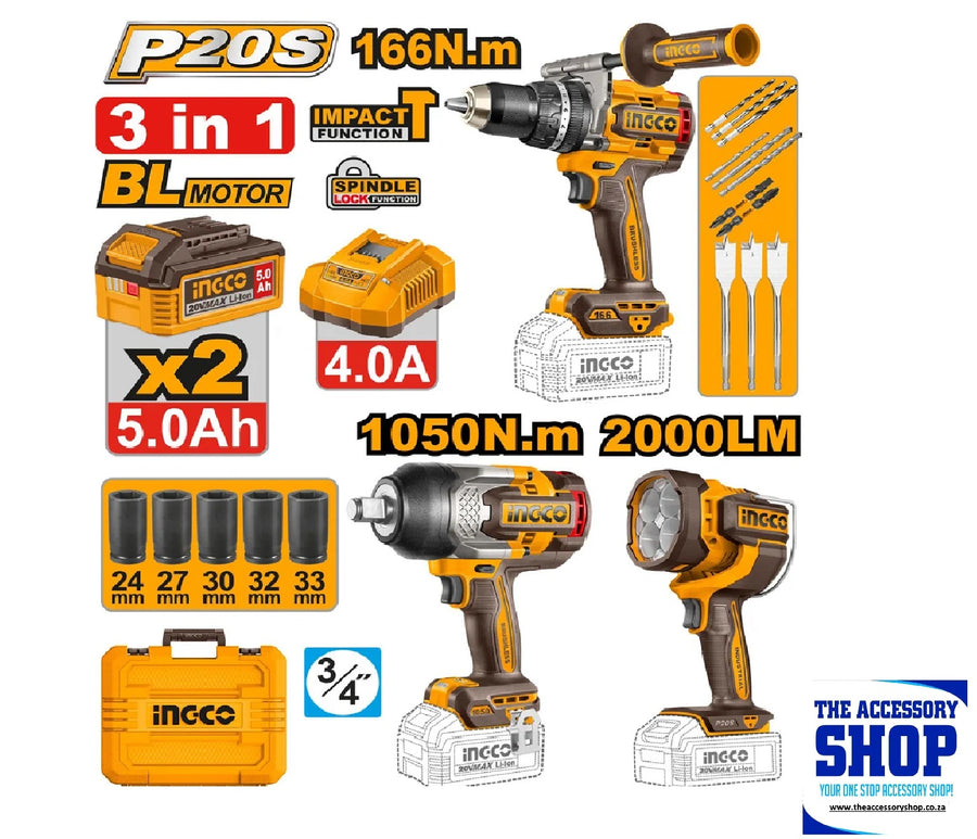 INGCO 20V 4-in-1 Cordless Combo Kit