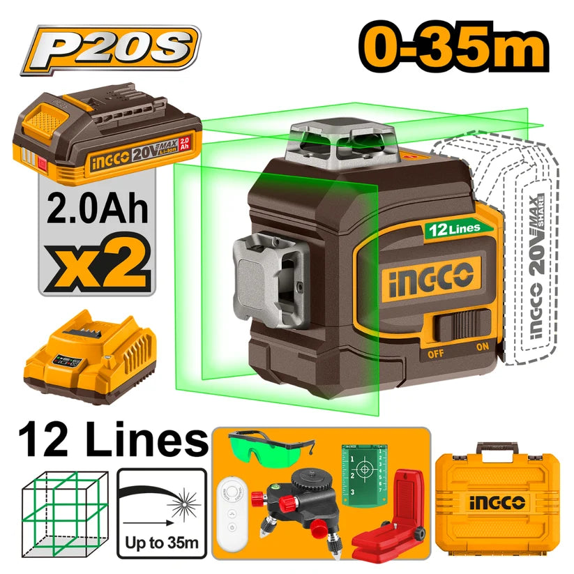 INGCO 20V Cordless 3D Laser Level 12 Lines (HLL3012165)