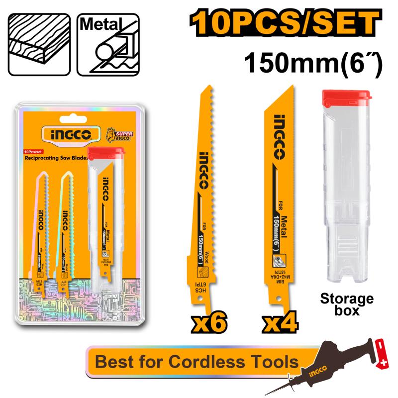 INGCO Reciprocating Saw Blades 10pcs 150mm with Carry Bottle RSB1002