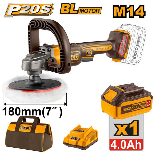 INGCO 20V Brushless Cordless Polisher 180mm Kit