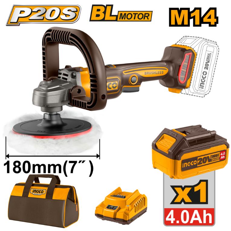 INGCO 20V Lithium-Ion Brushless Polisher 180mm Kit