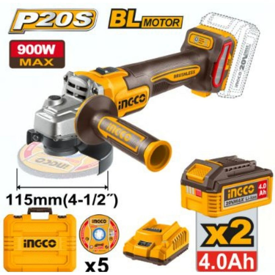 INGCO 20V Angle Grinder Kit 115mm