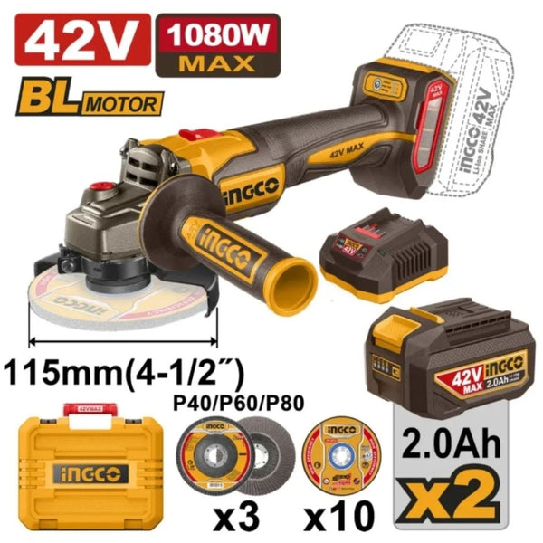 INGCO 42V Cordless Angle Grinder 115mm