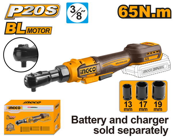 INGCO 20V Cordless Drive Ratchet 65Nm Brushless CDRLI2065I1