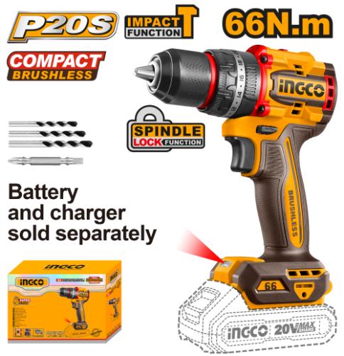 INGCO 20V Impact Drill Kit 66Nm