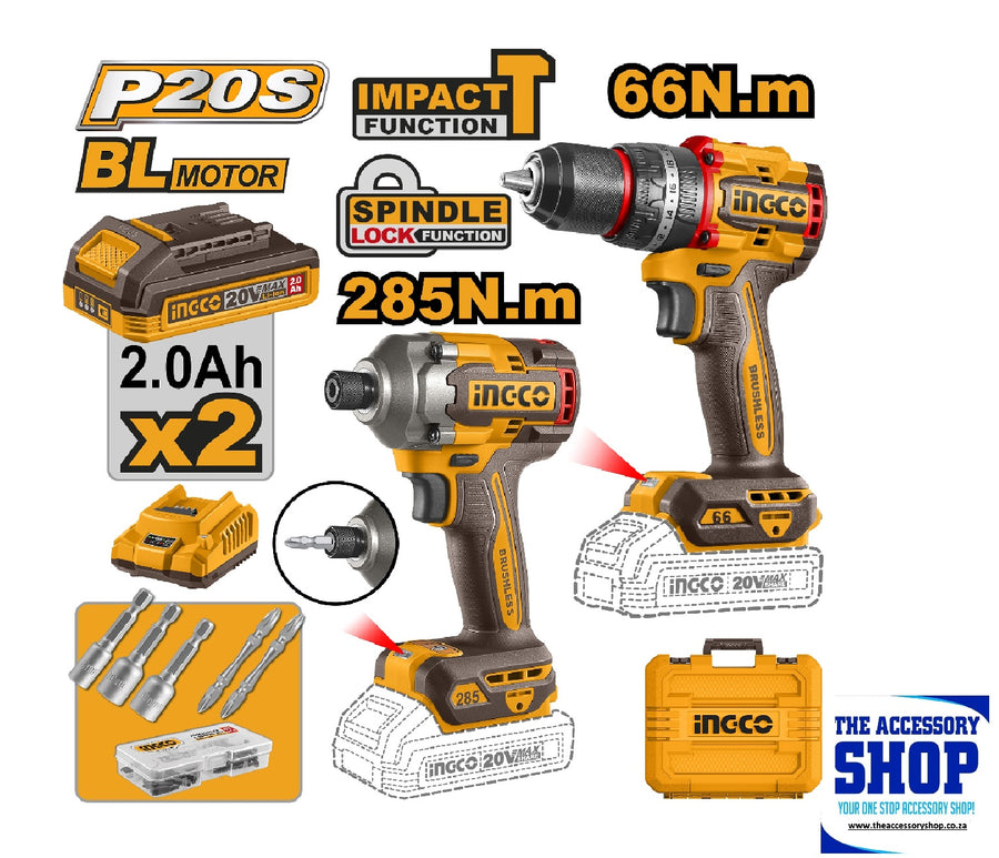 INGCO 20V Brushless Drill & Impact Driver Combo Kit