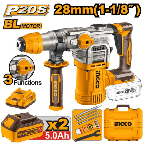 INGCO 20V Rotary Hammer Kit (2x4.0Ah Batteries)