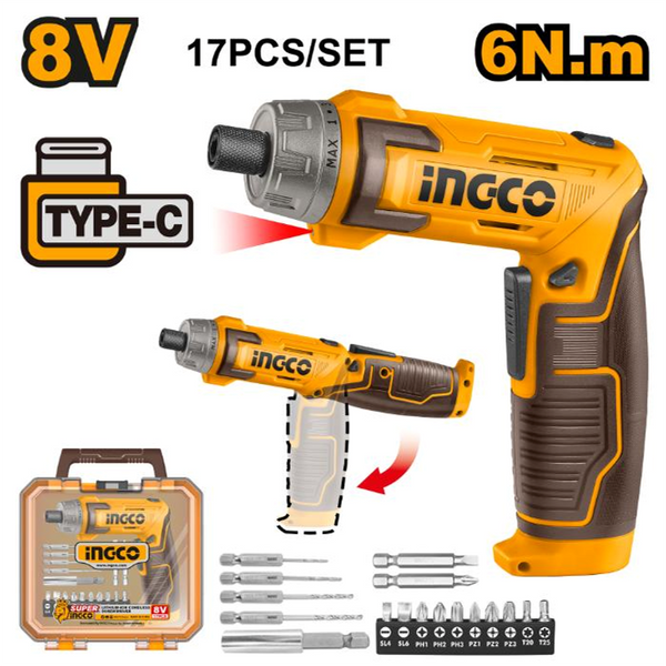 INGCO 8V Cordless Screwdriver USB Type-C 6N·m (CSDLI08025)