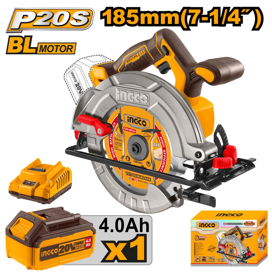 INGCO 20V Cordless Circular Saw 185mm Kit