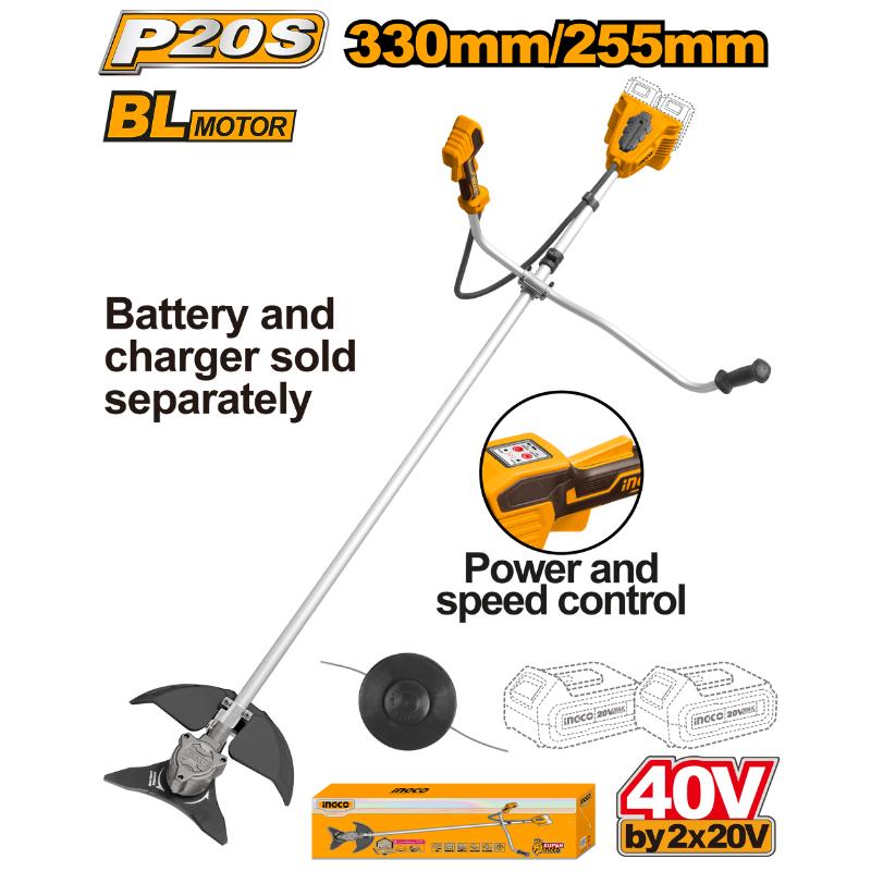 INGCO 40V Cordless String Trimmer &amp; Brush Cutter Dual Battery 6500RPM