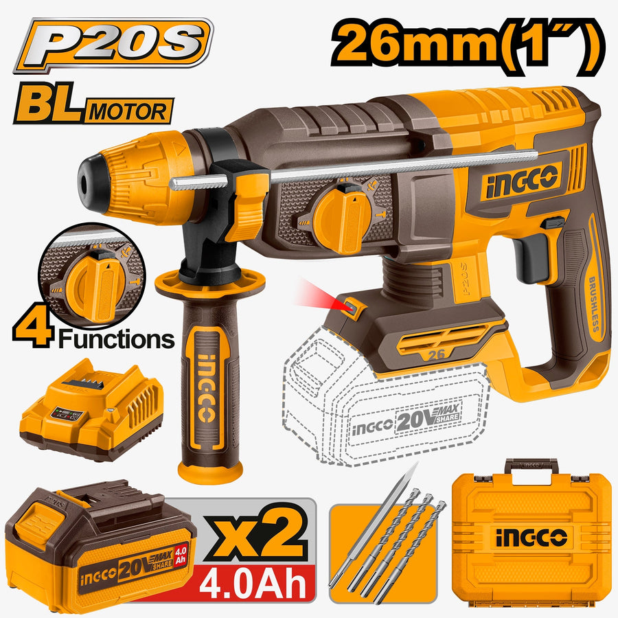INGCO 20V Cordless Rotary Hammer 26mm