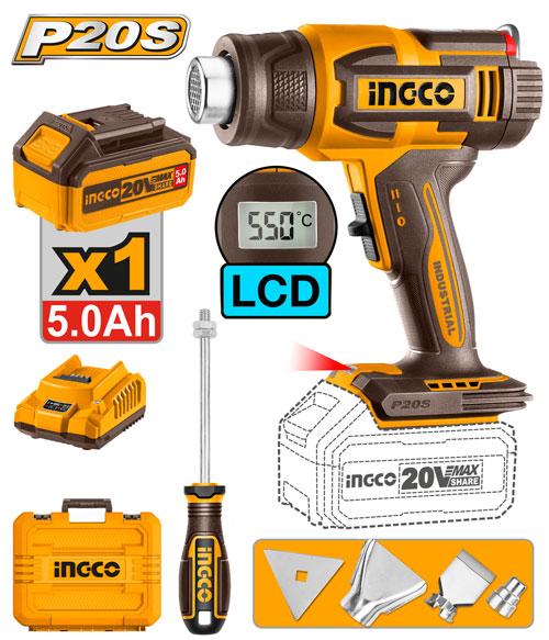 INGCO 20V Cordless Heat Gun LCD Display HGLI20035