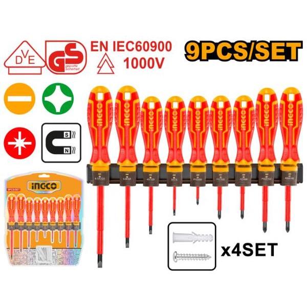 INGCO 9Pcs VDE Insulated Screwdriver Set 1000V Electrician HKISD0908