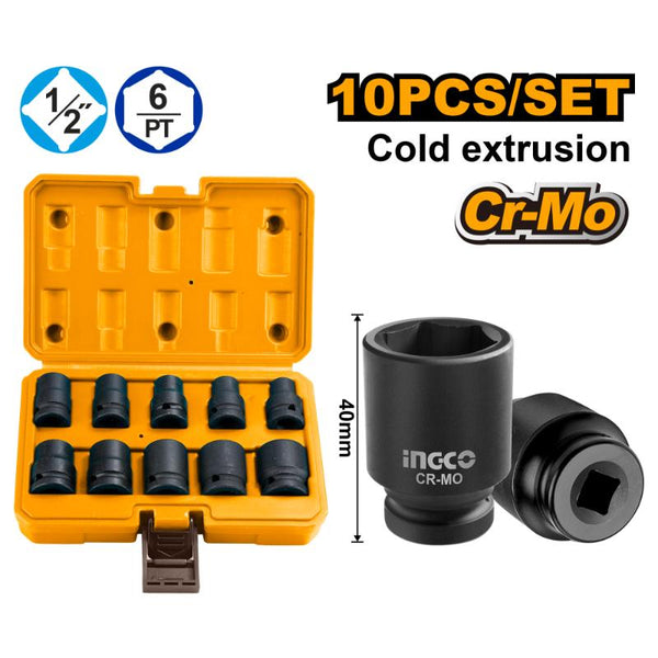 INGCO Impact Socket Set 1/2" Drive (10pc)