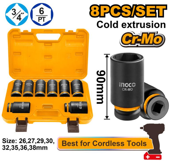INGCO Impact Socket Set 3/4" Drive (8pc)