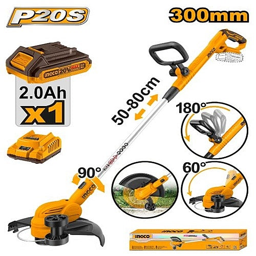 INGCO 20V Cordless Grass Trimmer 300mm (12") Kit