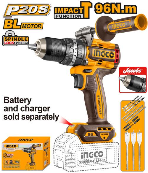 INGCO 20V Lithium-Ion Brushless Impact Drill 96Nm (Tool Only)