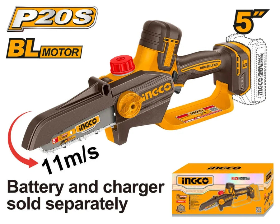 INGCO 20V Cordless Pruner Chain Saw 5" 130mm (CGSLI2056)