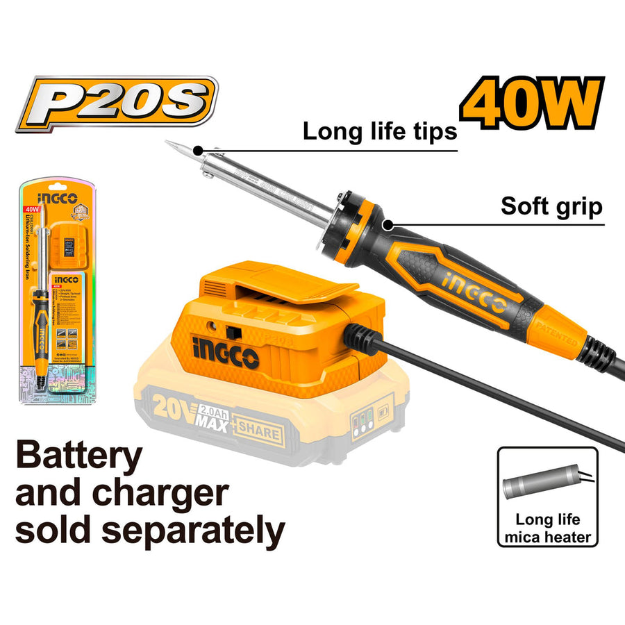 INGCO 20V Cordless Soldering Iron 40W CSILI2001