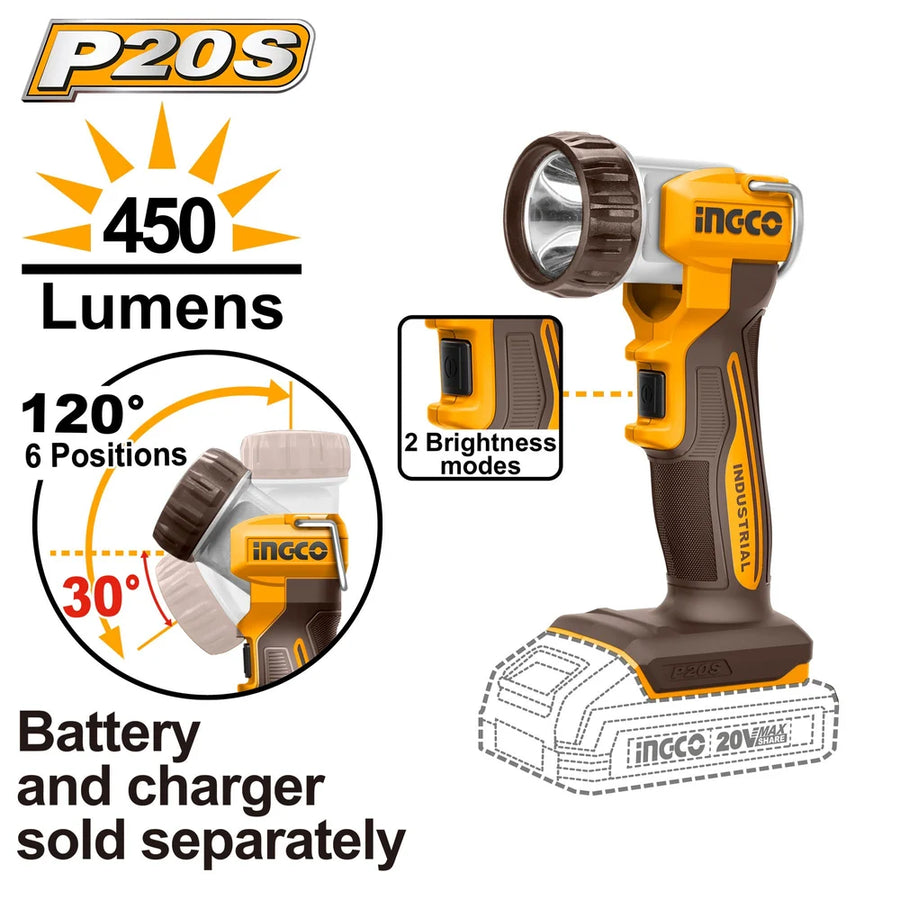 INGCO 20V Lithium-Ion Work Lamp 450lm (Tool Only)